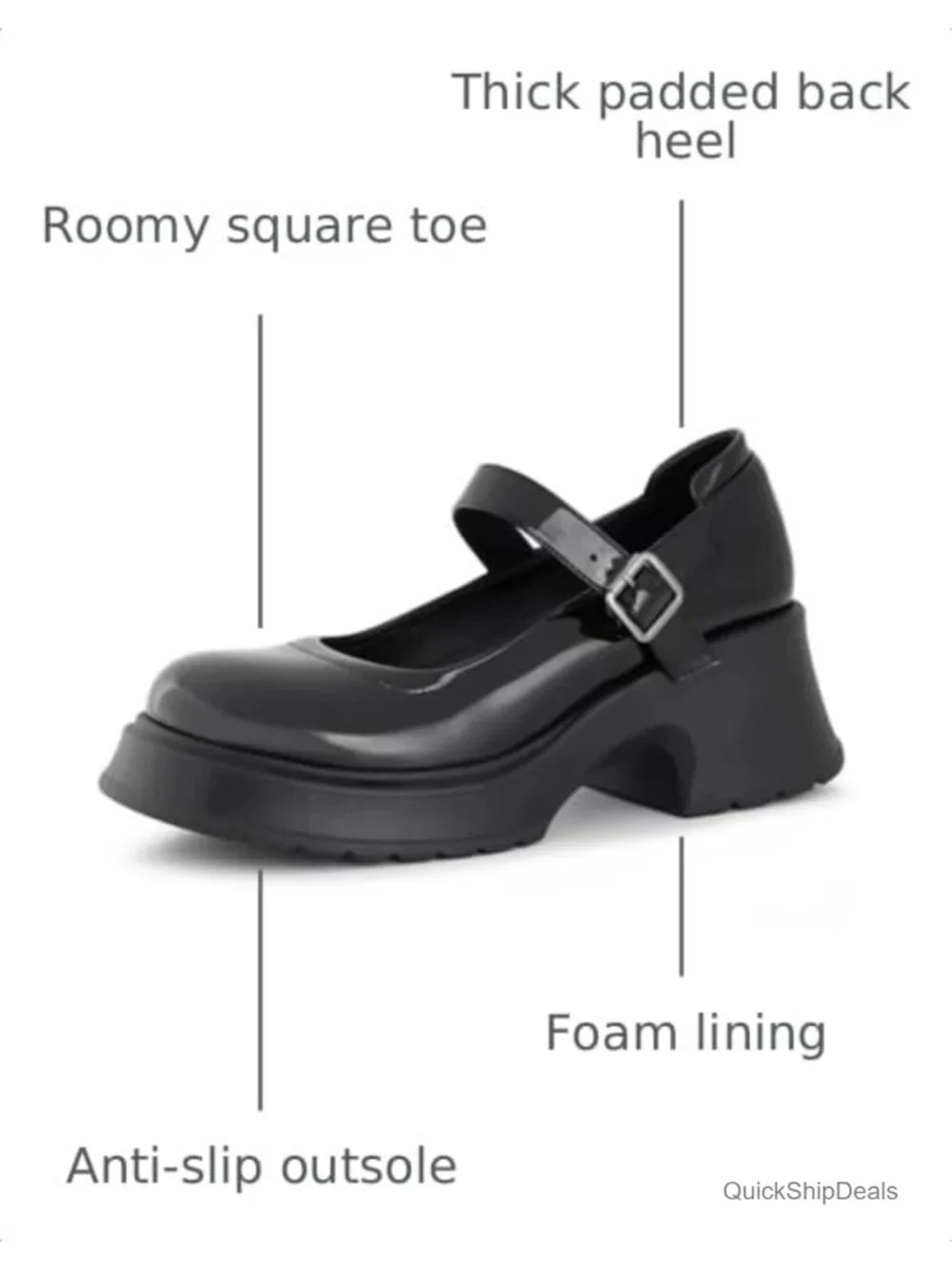 Platform Mary Jane Heels Pumps, Chunky Block Heel, Ankle Strap Oxford